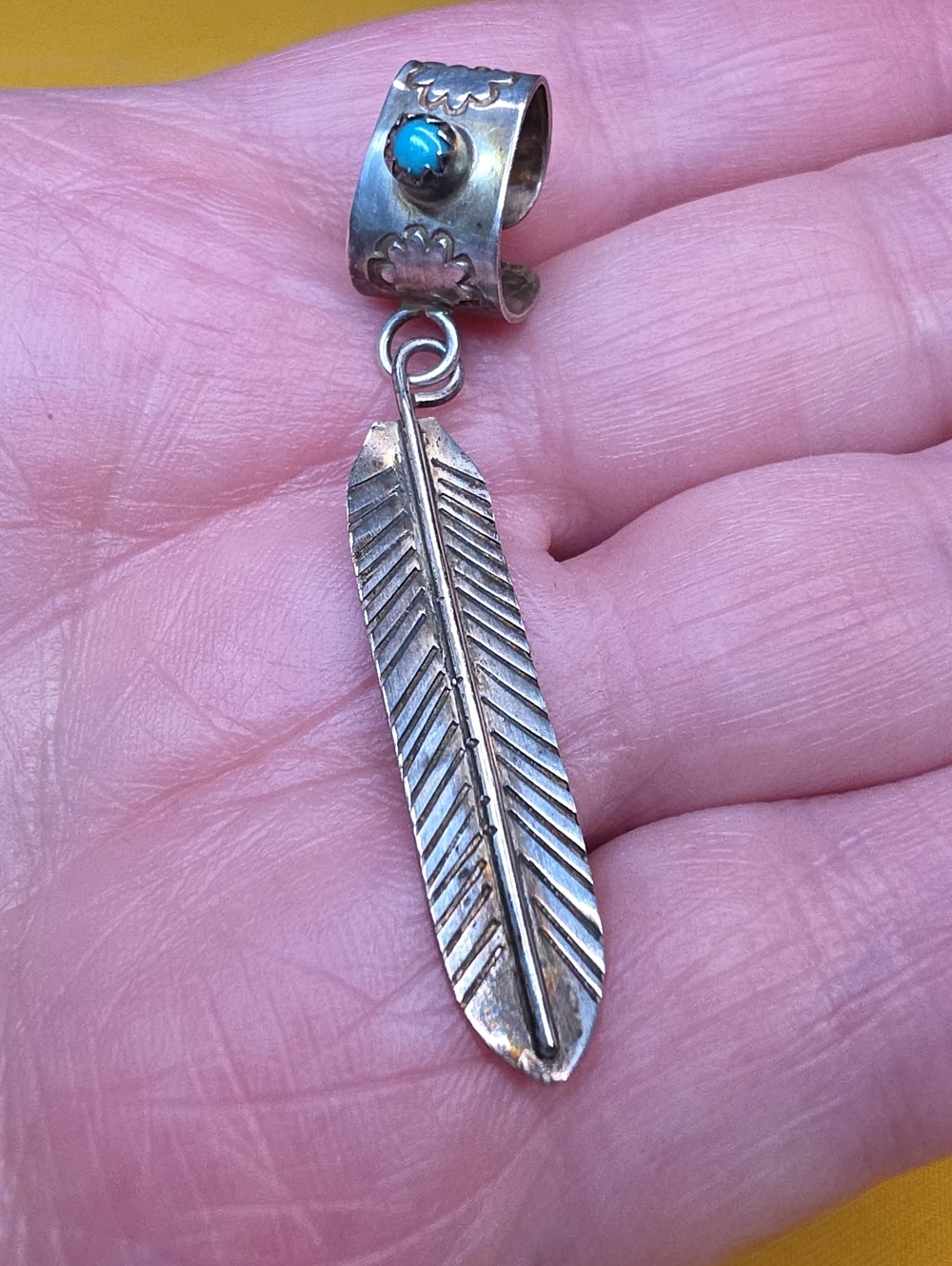 Vintage Navajo Silver/Turquoise Dangle Feather Ear Cuff ▪ Unmarked Non-Magnetic